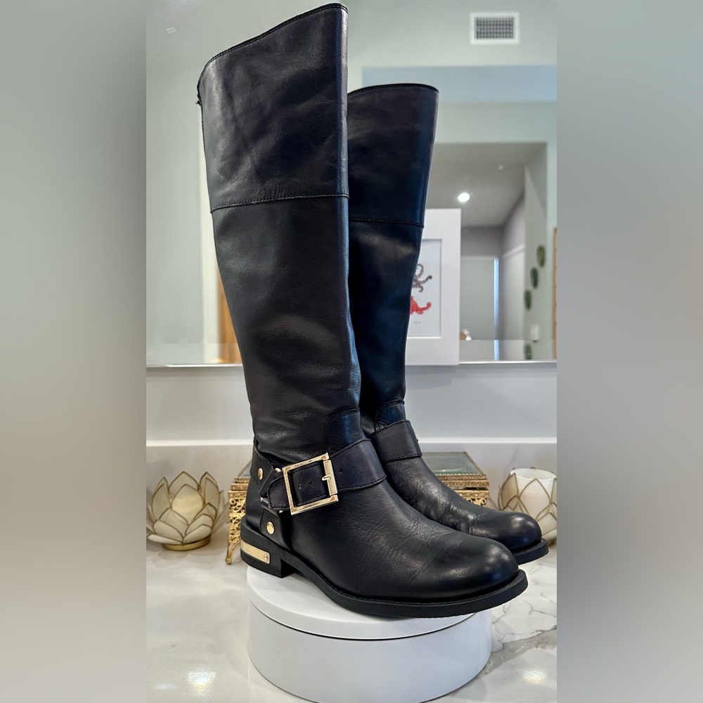 Vince Camuto - Kallie - Black Knee-High Leather Riding Boots/Side Zip, 6M - NWOT